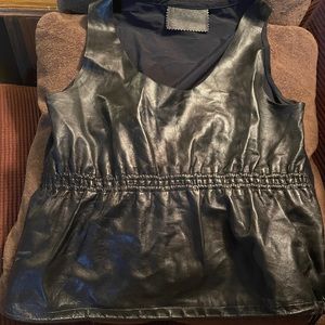 Prada Black Leather Cinch Waist Blouse - Size 44